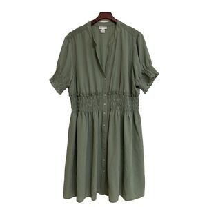 NWT Kate & Lily Dress Smocked Waist Button Front Short Sleeve Green Women's 3XL